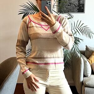 Aqua cashmere sweater size M Beige brown pink striped